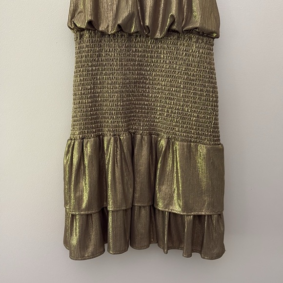 AQUA Metallic Lamé Mini Dress Sleeveless Smocked Ruffle Size Small - Picture 4 of 14